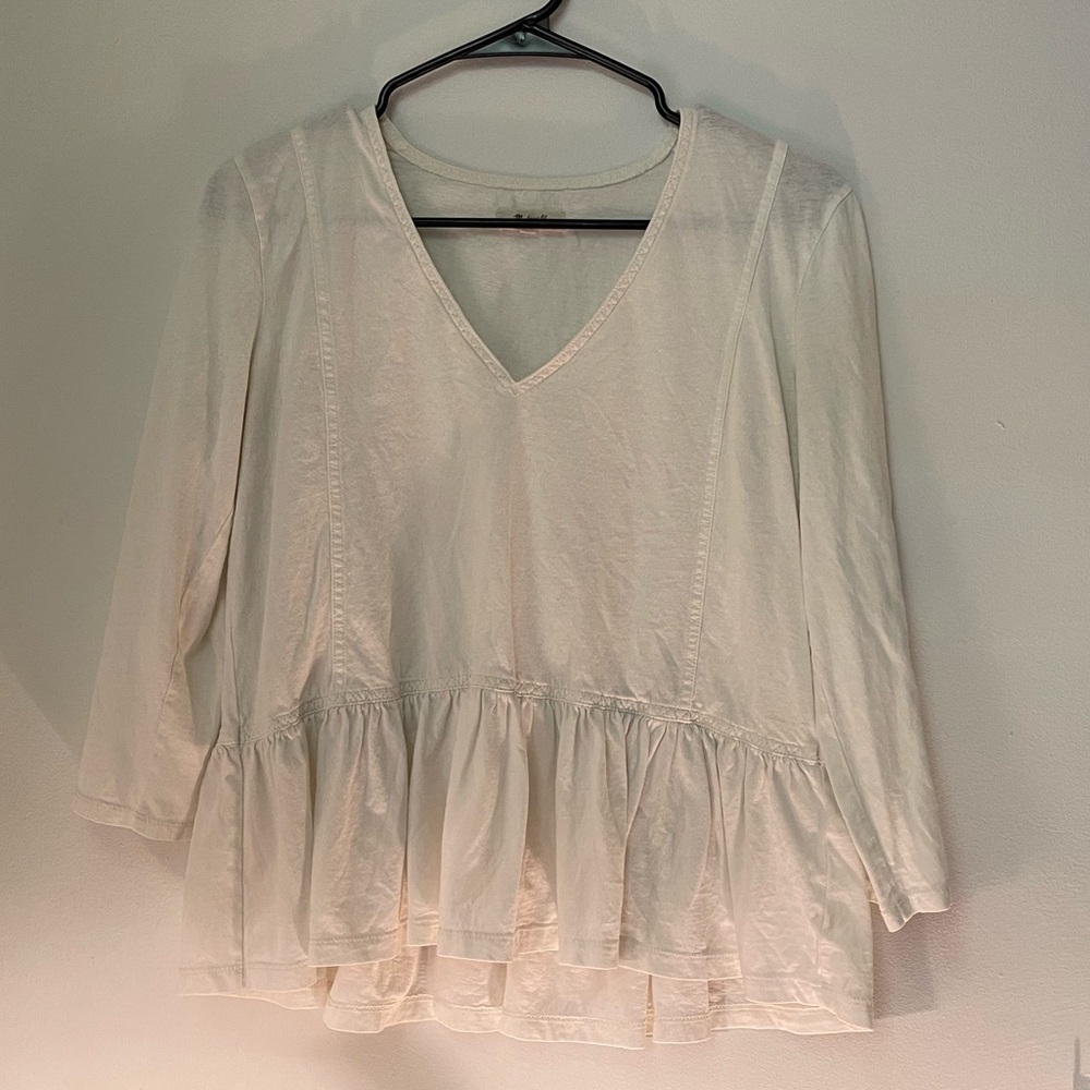 Madewell Peplum Blouse, white flowy top EUC